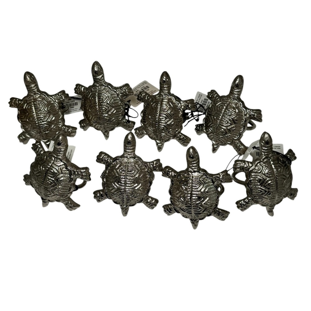 Set of 8 Pier 1 ‎ Pewter TURTLE Napkin Rings Retired NOS